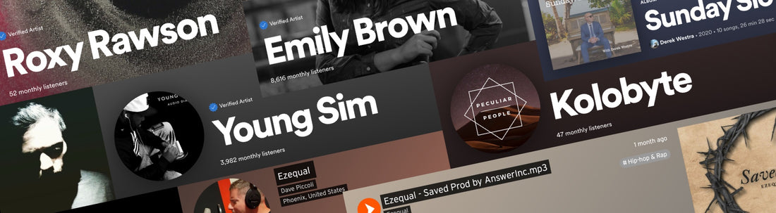 a collage of LDS artist names from Spotify screenshots