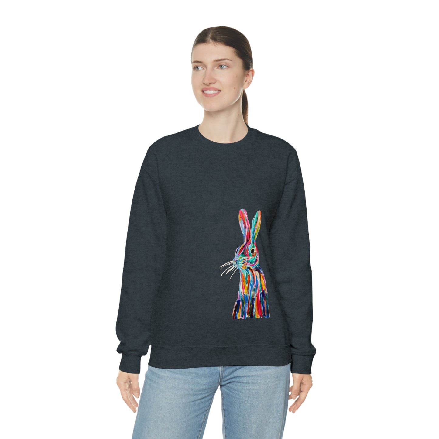 Hand Painted Pop Color Bunny Rabbit Sweatshirt by Madness and Clarity
