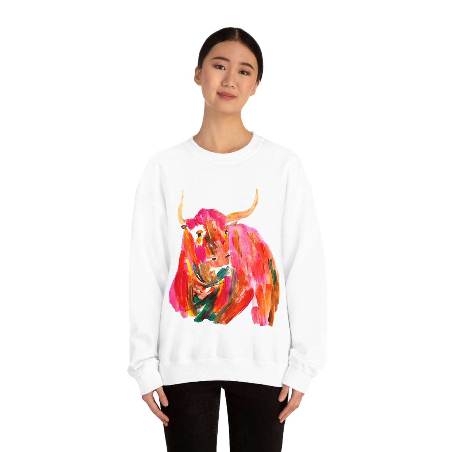 Sweatshirt - Hand Painted Red Desert Bull with Pop Color by Madness and Clarity