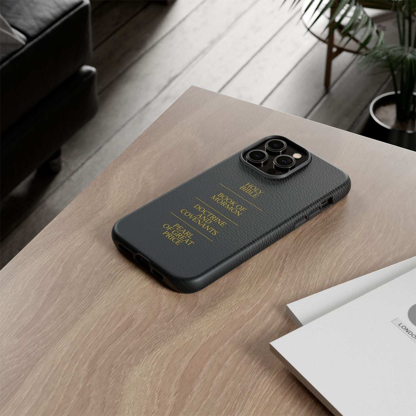 LDS Scriptures Black Leather Quad Magnetic Phone Case – iPhone, Android