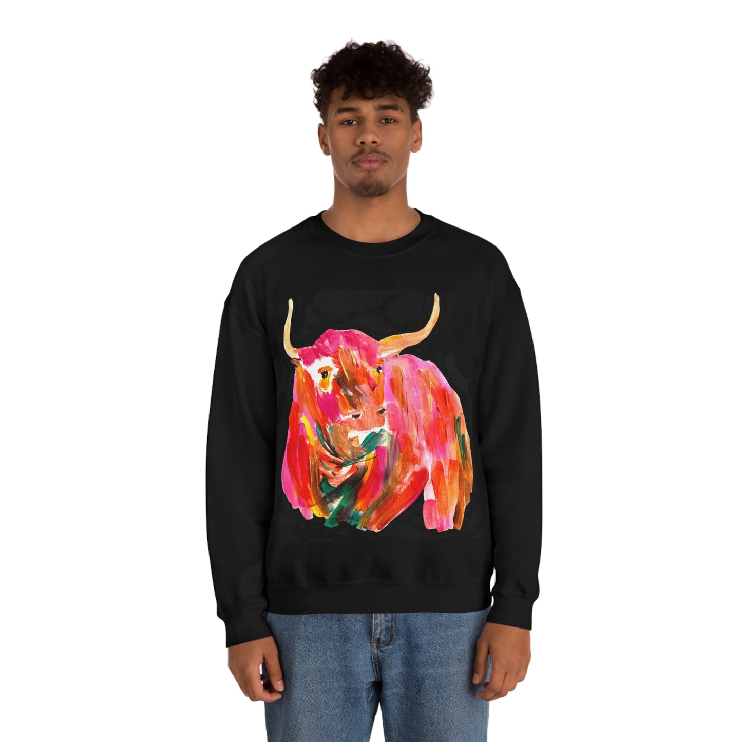 Sweatshirt - Hand Painted Red Desert Bull with Pop Color by Madness and Clarity