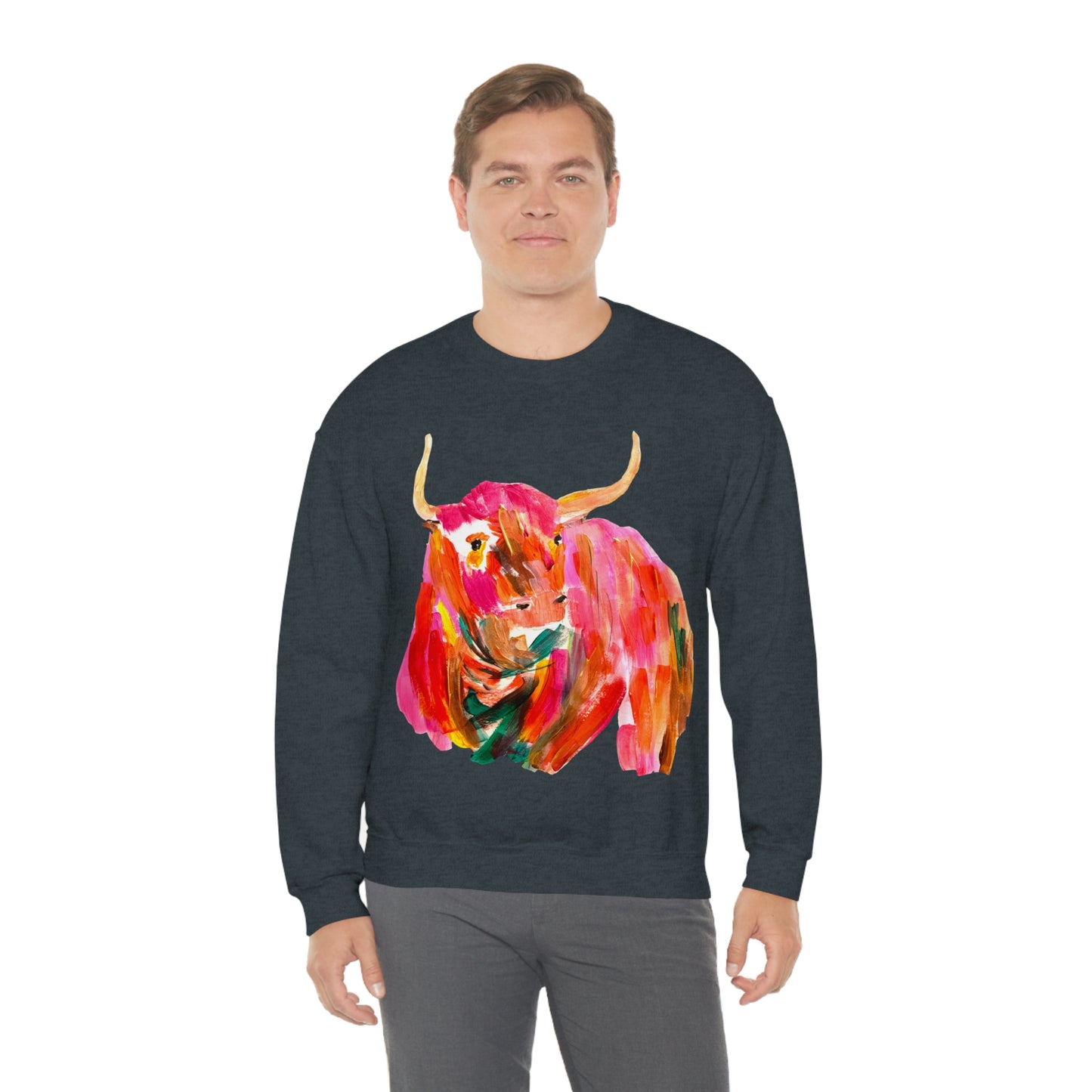 Sweatshirt - Hand Painted Red Desert Bull with Pop Color by Madness and Clarity