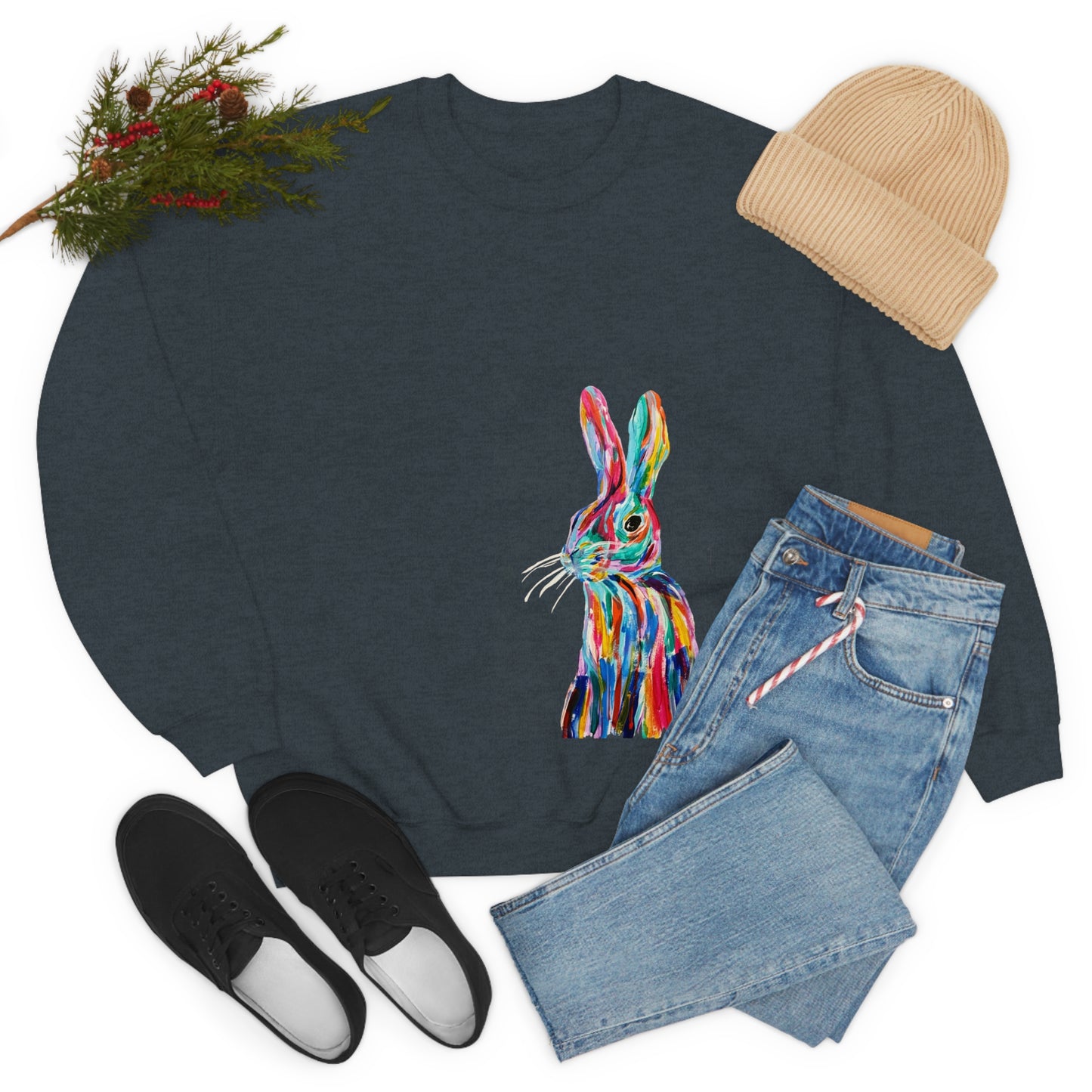 Hand Painted Pop Color Bunny Rabbit Sweatshirt by Madness and Clarity