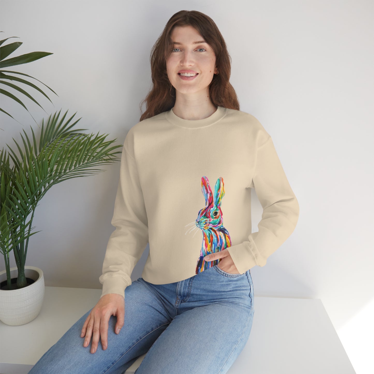 Hand Painted Pop Color Bunny Rabbit Sweatshirt by Madness and Clarity