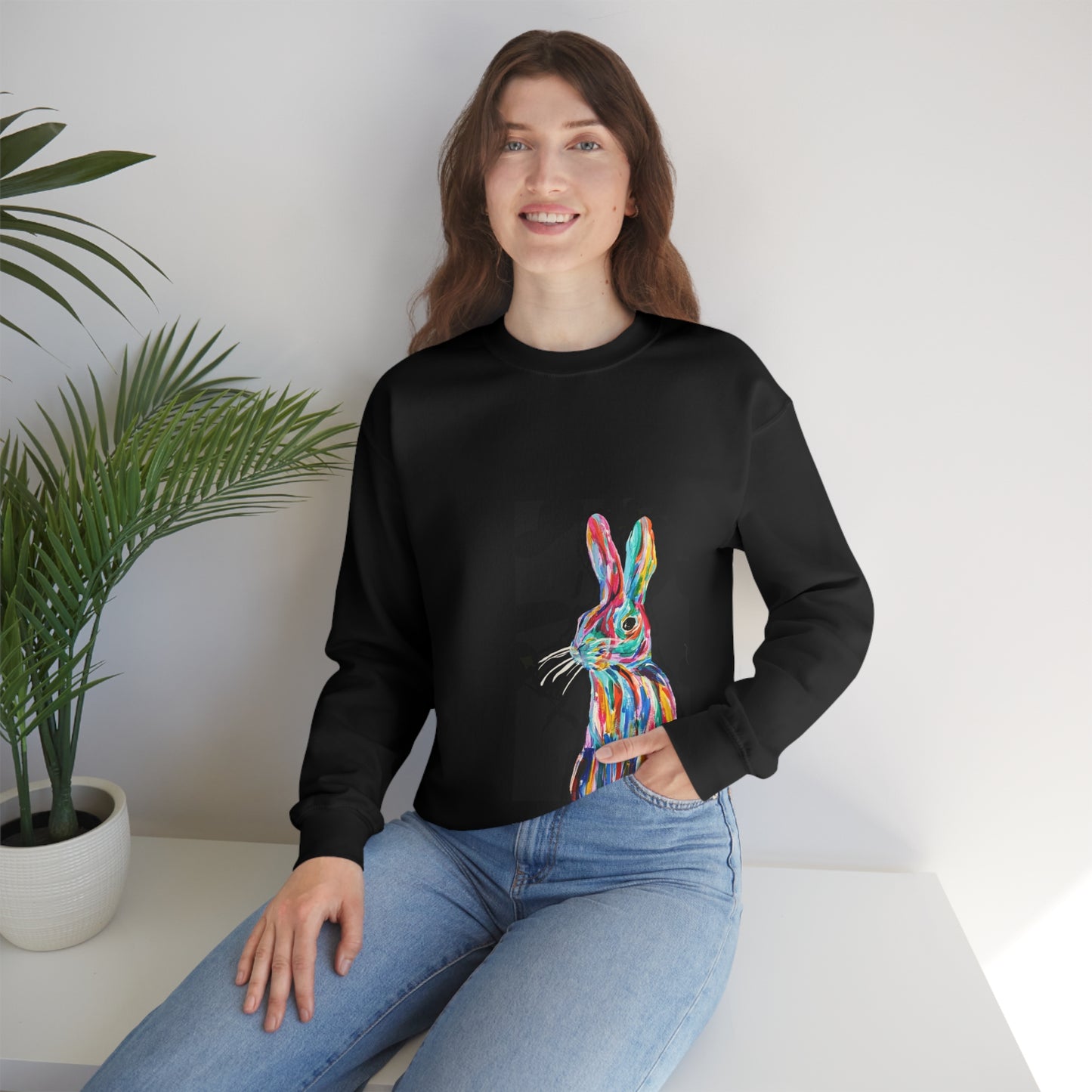 Hand Painted Pop Color Bunny Rabbit Sweatshirt by Madness and Clarity