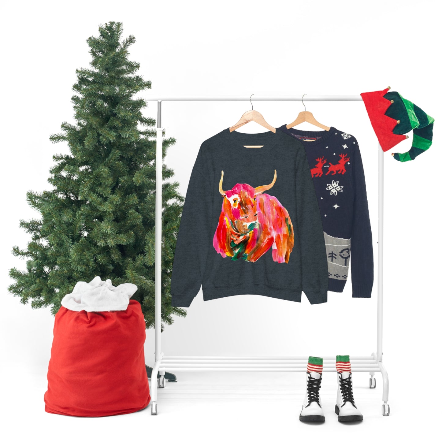 Sweatshirt - Hand Painted Red Desert Bull with Pop Color by Madness and Clarity