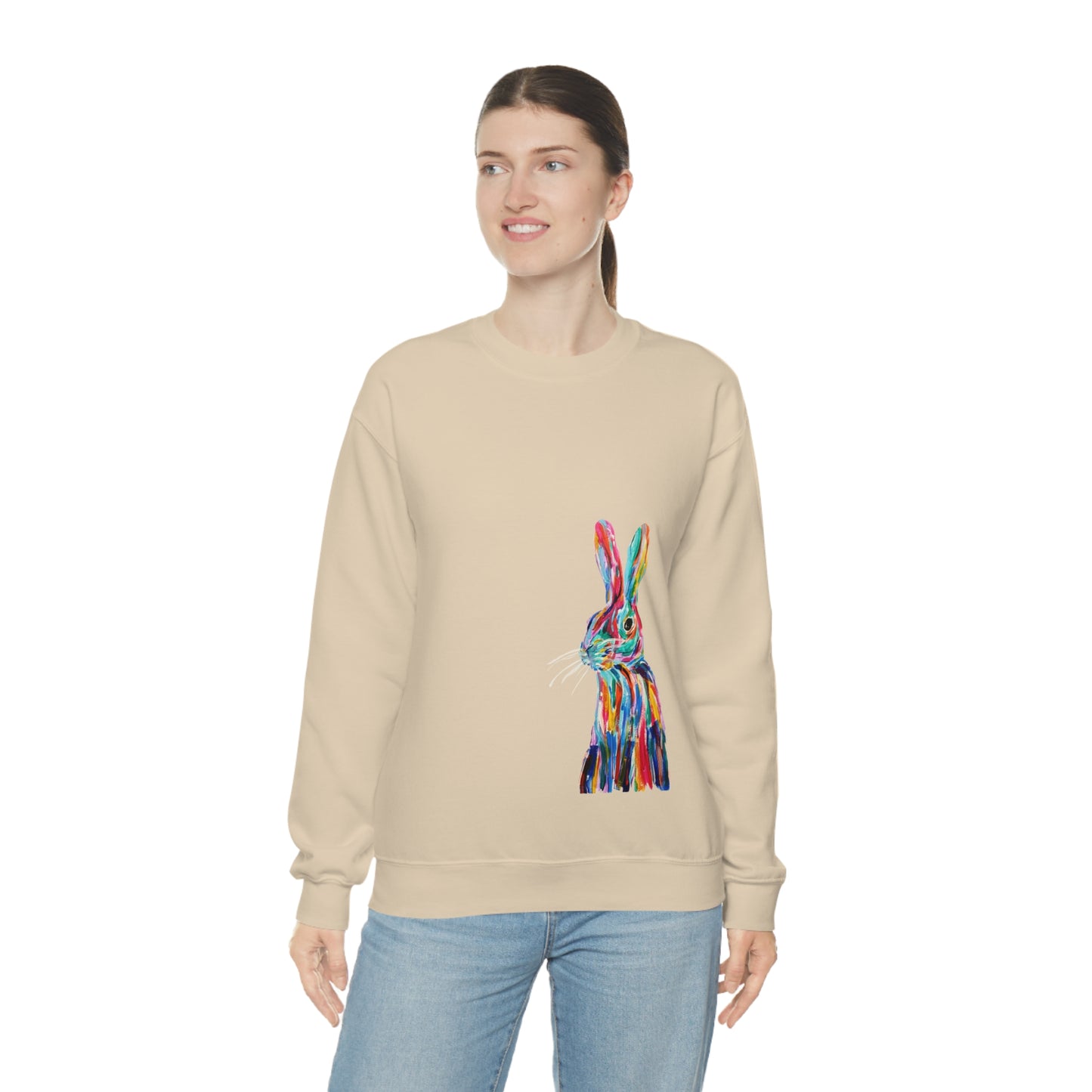 Hand Painted Pop Color Bunny Rabbit Sweatshirt by Madness and Clarity