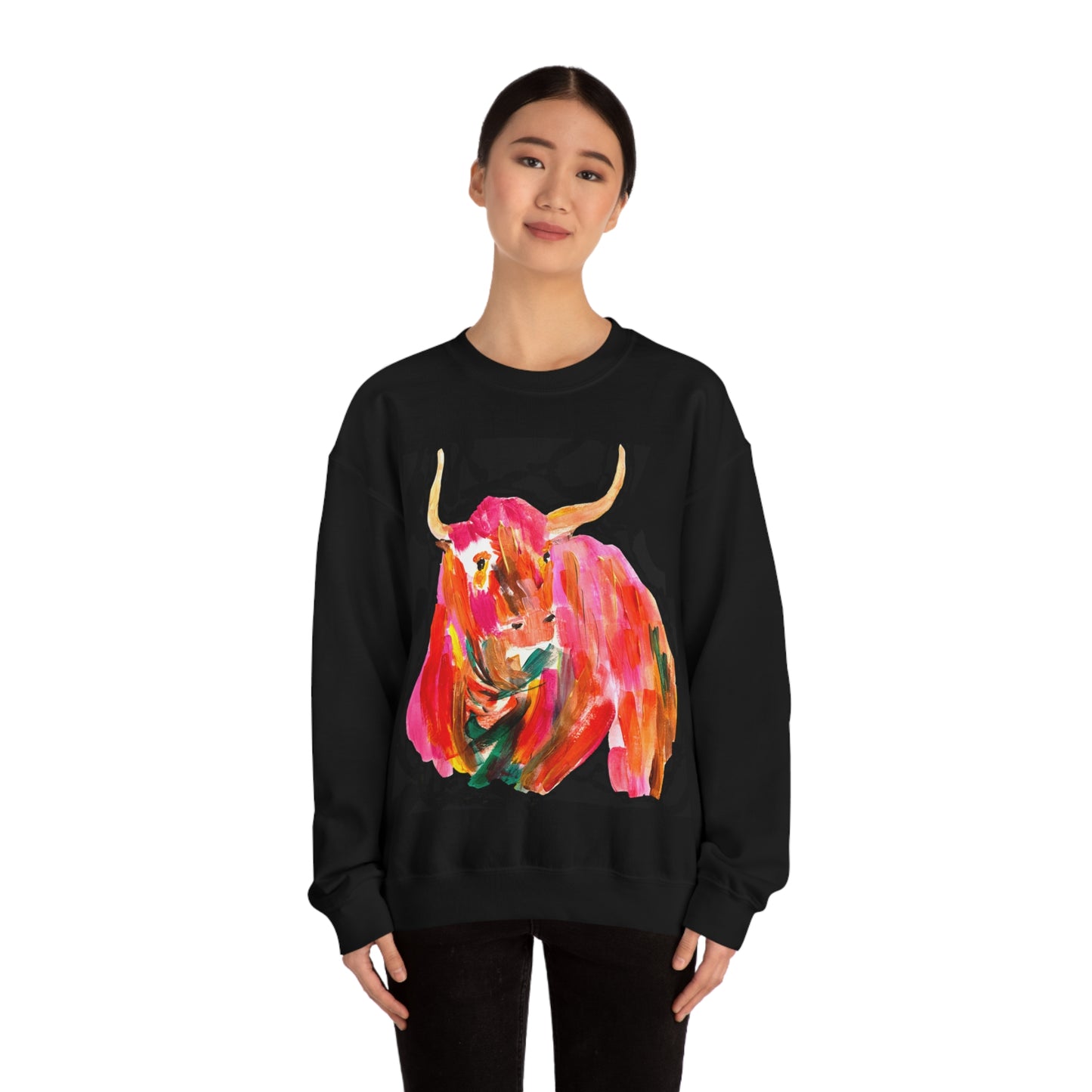 Sweatshirt - Hand Painted Red Desert Bull with Pop Color by Madness and Clarity