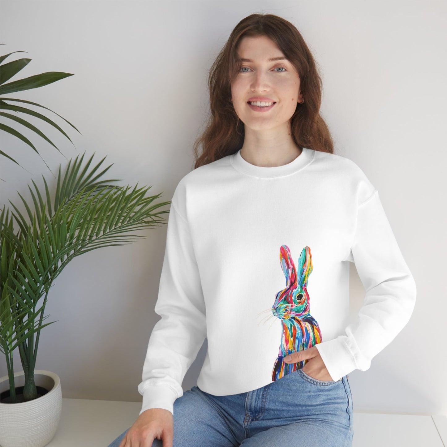Hand Painted Pop Color Bunny Rabbit Sweatshirt by Madness and Clarity