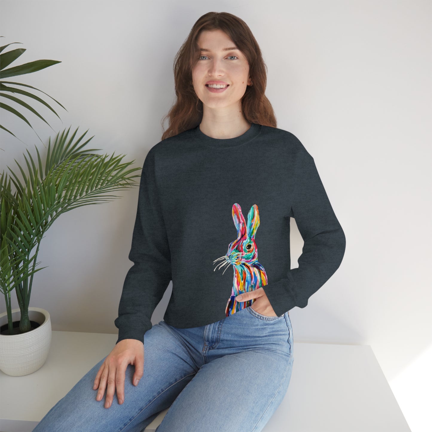 Hand Painted Pop Color Bunny Rabbit Sweatshirt by Madness and Clarity