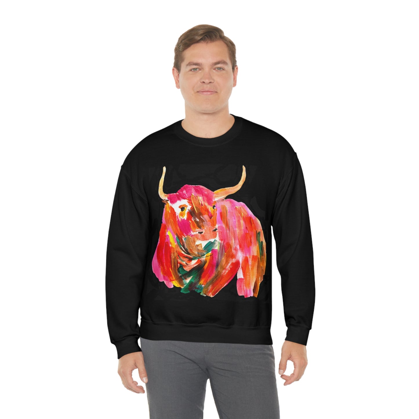 Sweatshirt - Hand Painted Red Desert Bull with Pop Color by Madness and Clarity