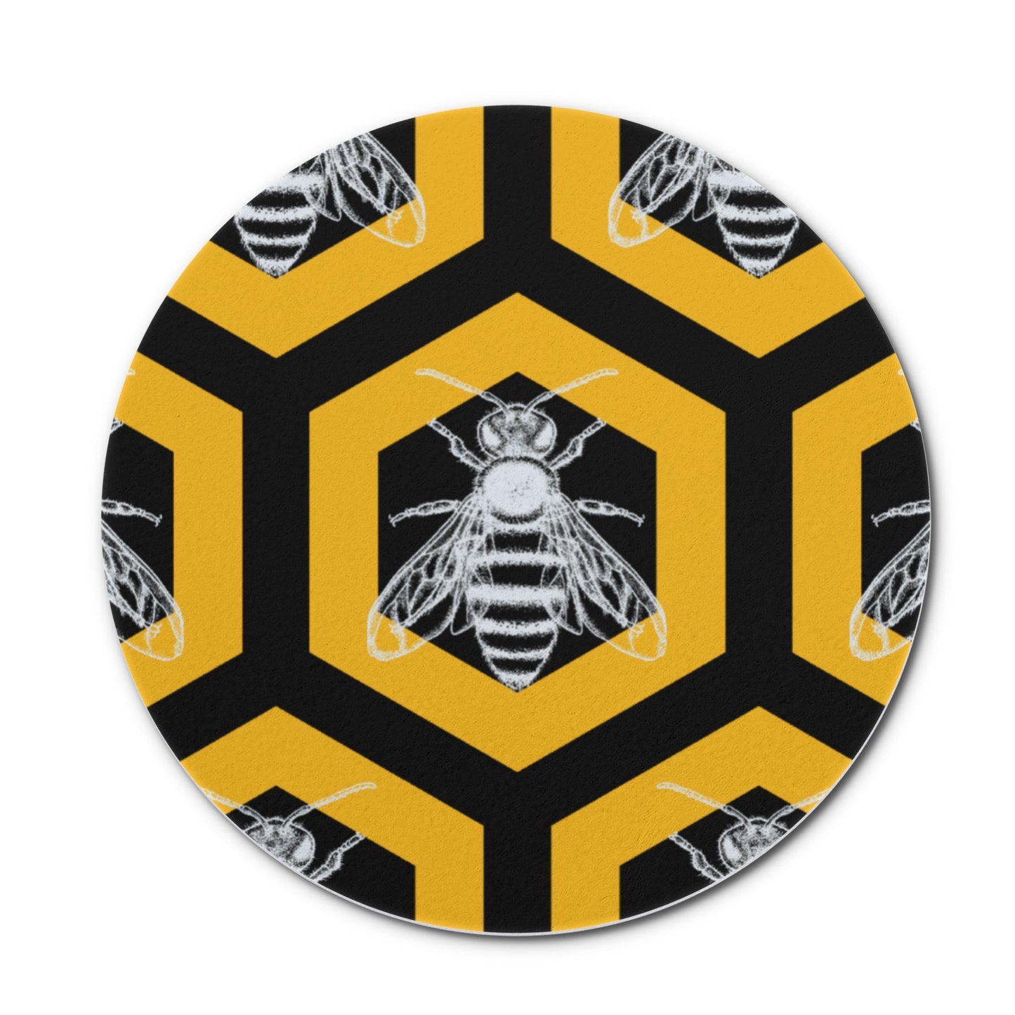 Deseret Honeybee Coasters - Set of 4 Round Ceramic Coasters with Hexagon Pattern