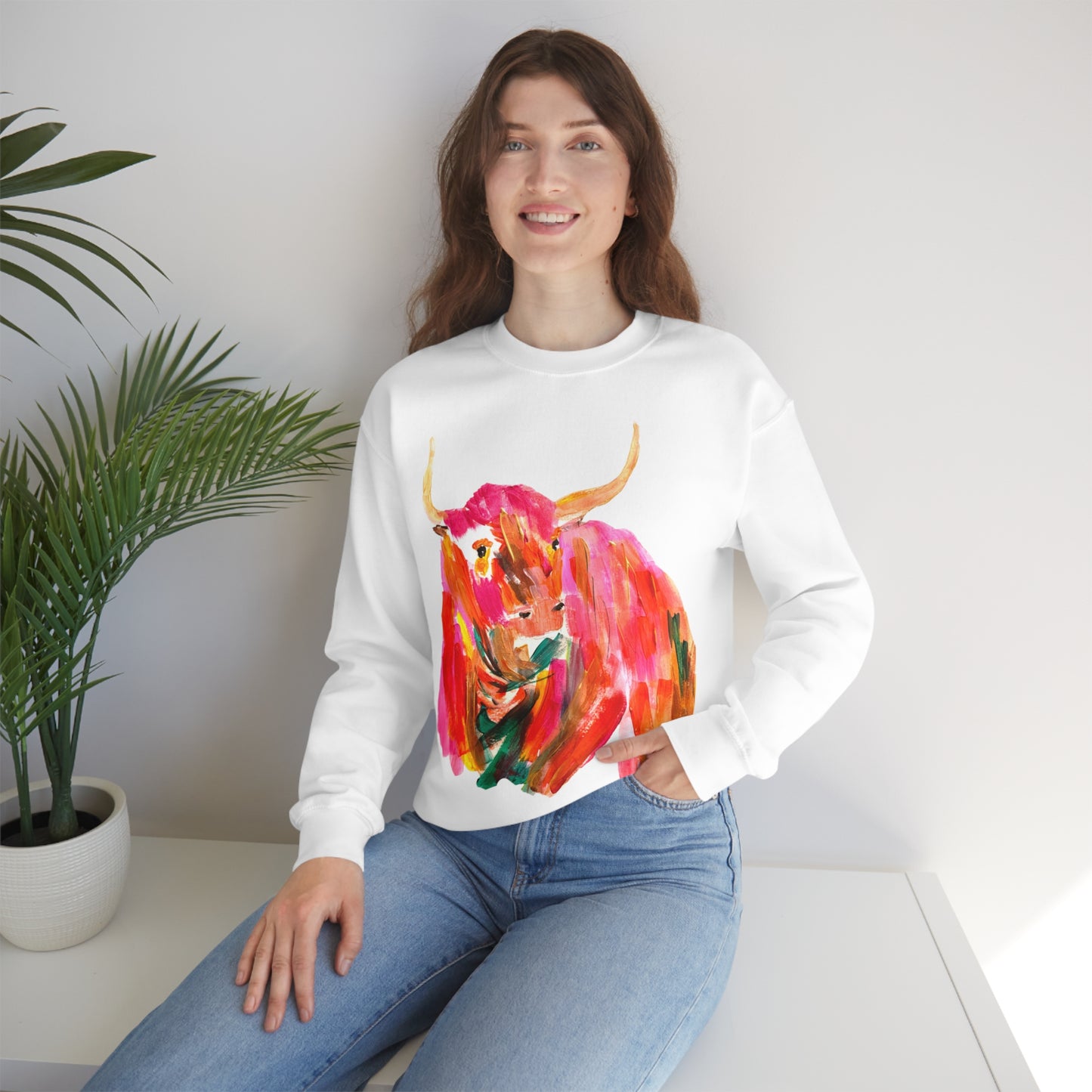 Sweatshirt - Hand Painted Red Desert Bull with Pop Color by Madness and Clarity