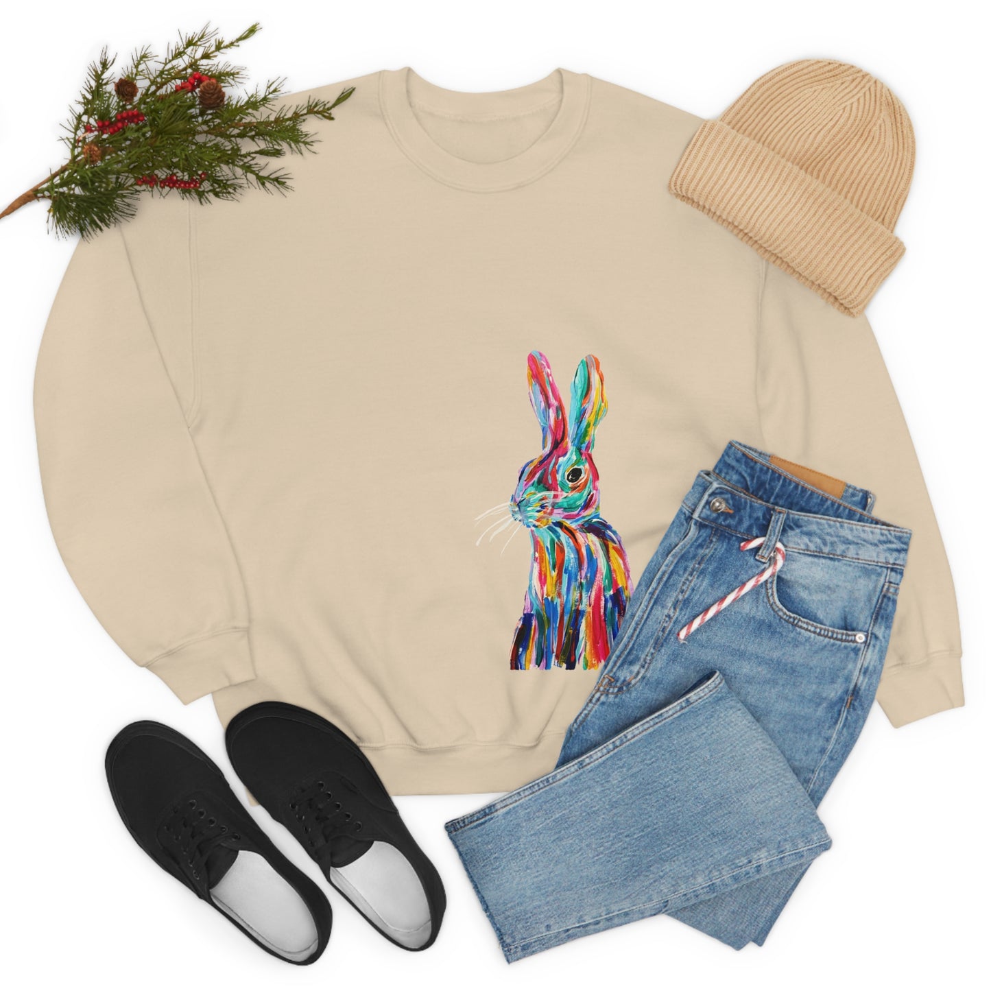 Hand Painted Pop Color Bunny Rabbit Sweatshirt by Madness and Clarity