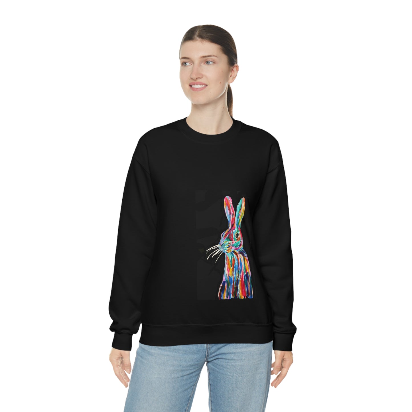 Hand Painted Pop Color Bunny Rabbit Sweatshirt by Madness and Clarity
