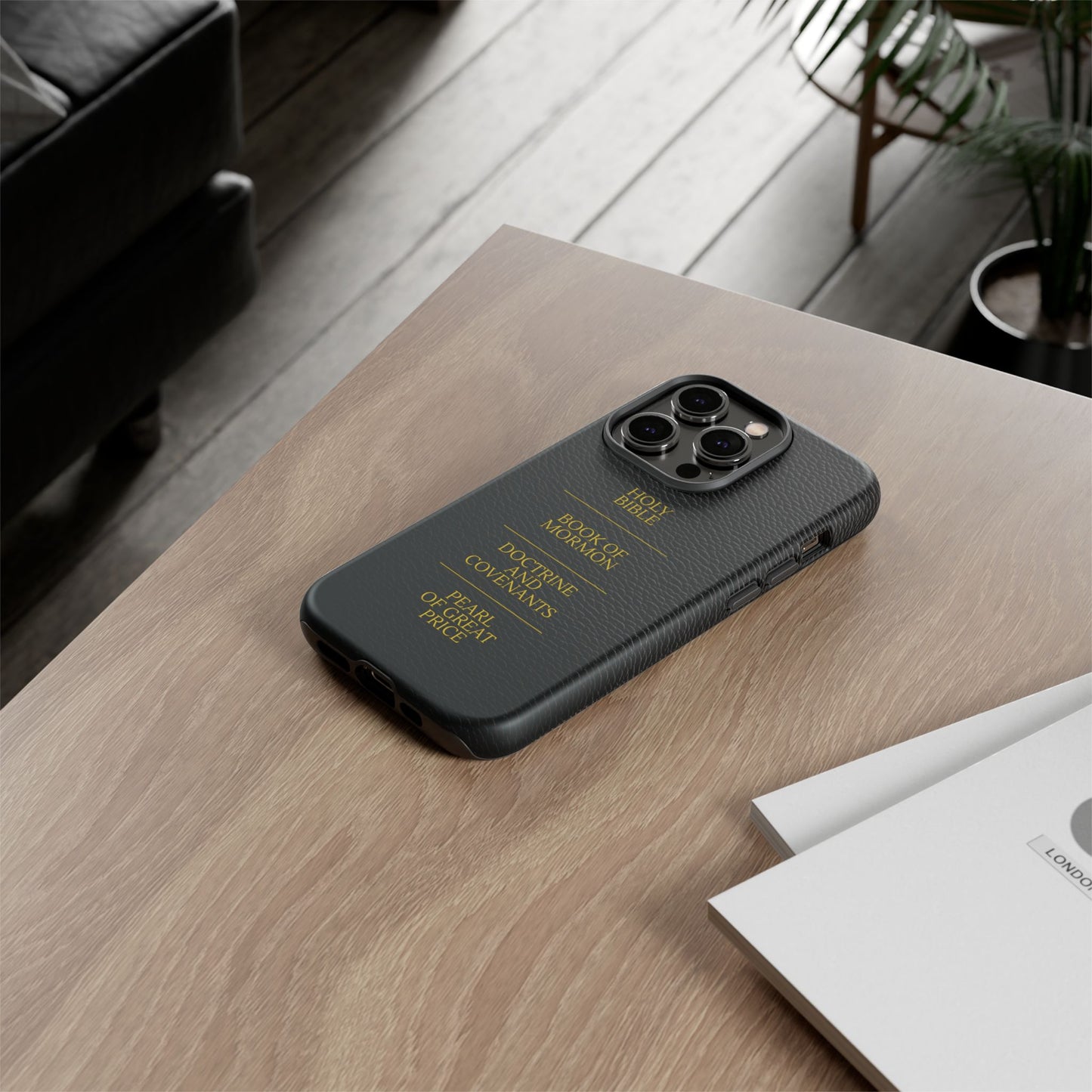 LDS Scriptures Black Leather Quad Magnetic Phone Case – iPhone, Android