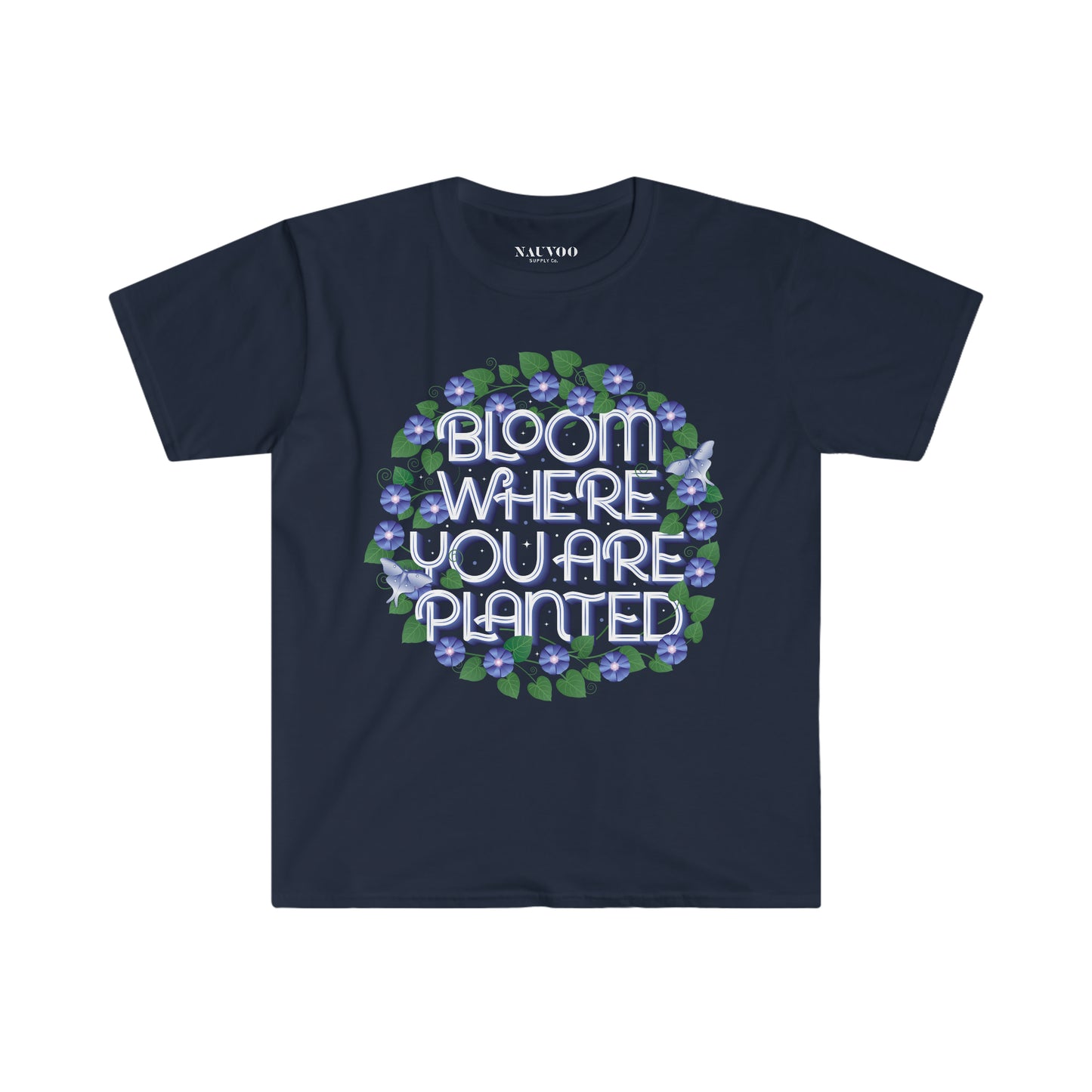 Floral Shirt With Luna Moth and Purple Morning Glories