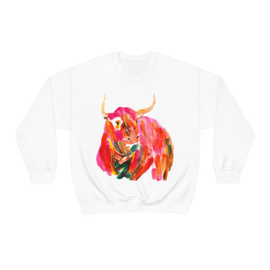 Sweatshirt - Hand Painted Red Desert Bull with Pop Color by Madness and Clarity