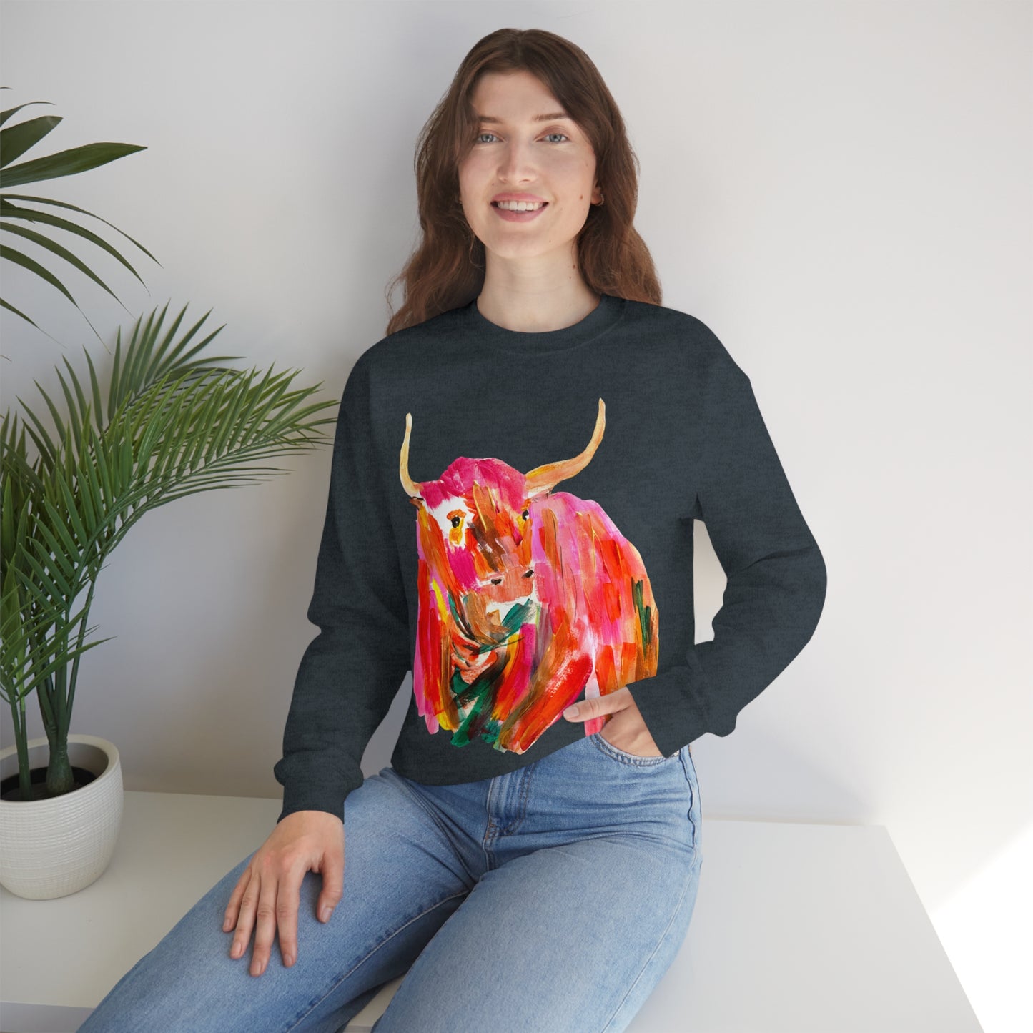 Sweatshirt - Hand Painted Red Desert Bull with Pop Color by Madness and Clarity