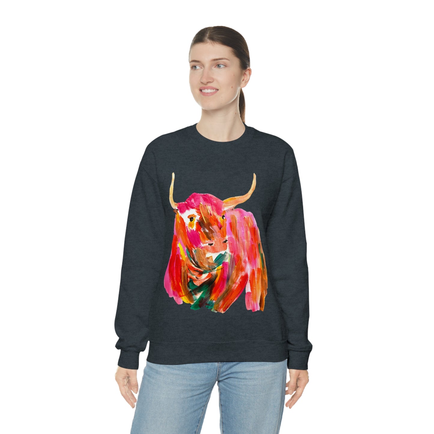 Sweatshirt - Hand Painted Red Desert Bull with Pop Color by Madness and Clarity