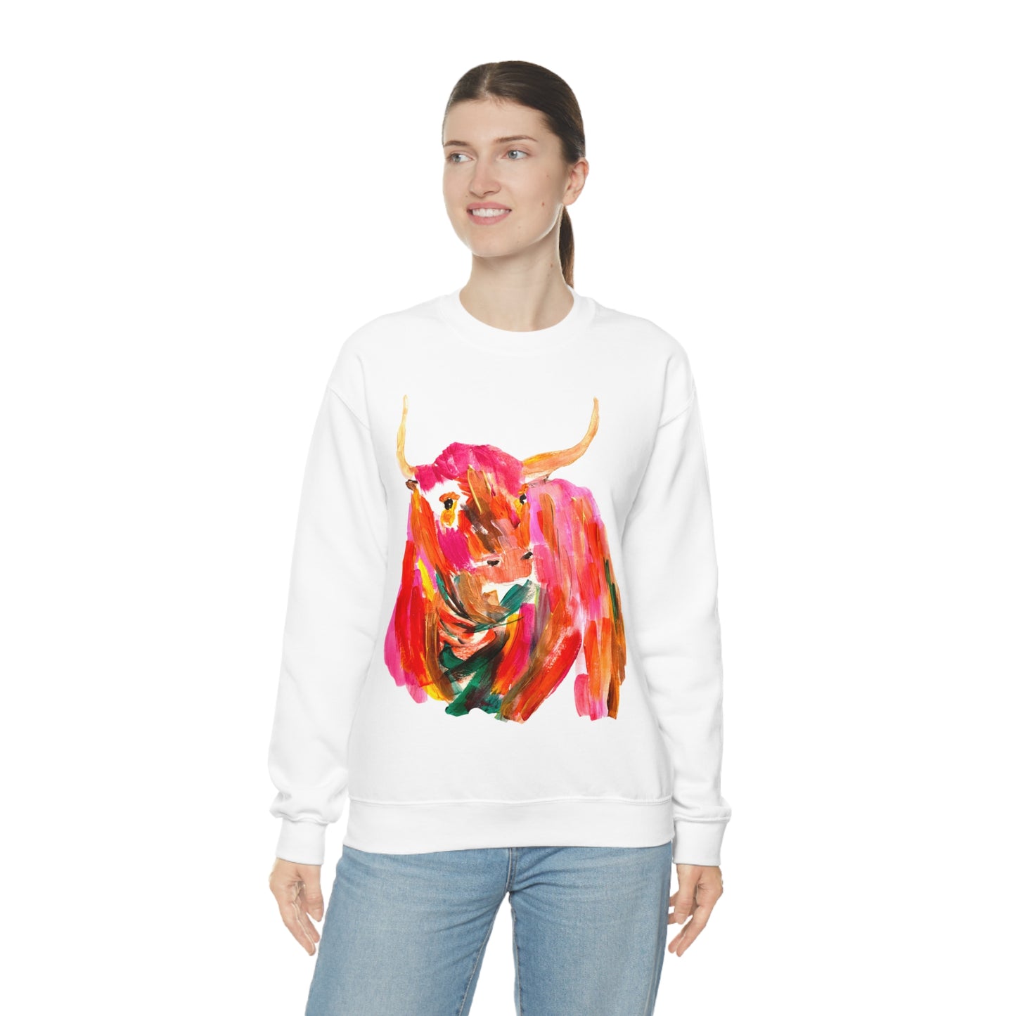 Sweatshirt - Hand Painted Red Desert Bull with Pop Color by Madness and Clarity
