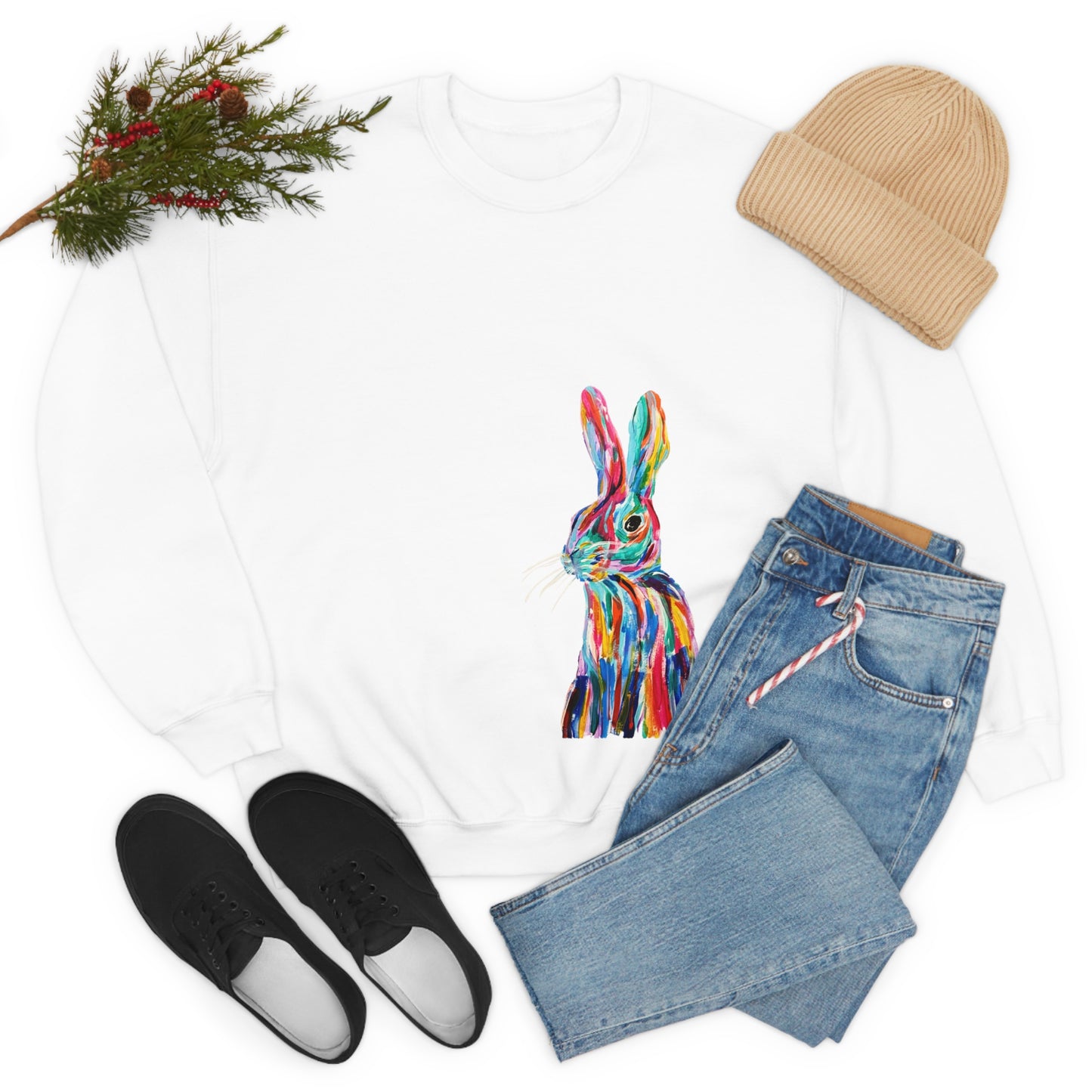 Hand Painted Pop Color Bunny Rabbit Sweatshirt by Madness and Clarity
