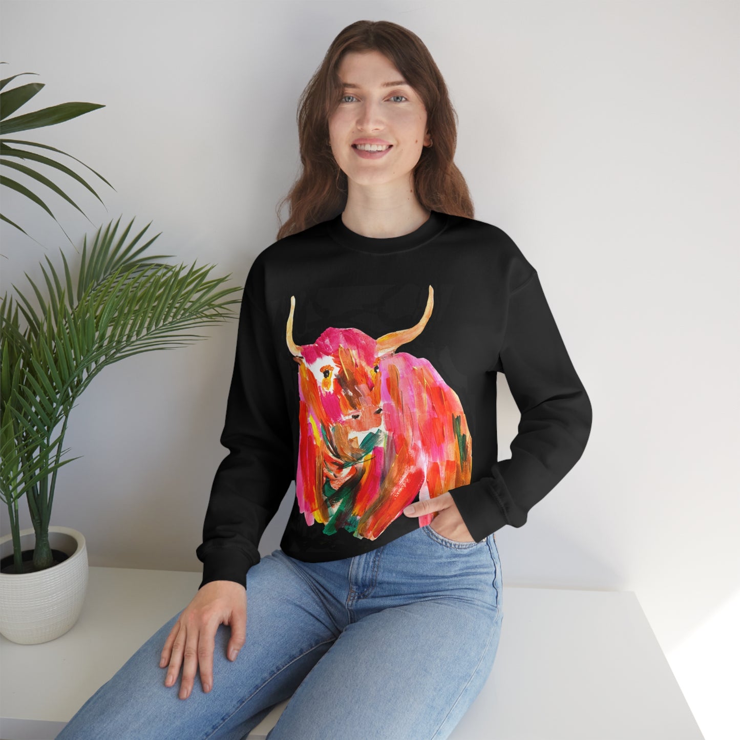 Sweatshirt - Hand Painted Red Desert Bull with Pop Color by Madness and Clarity