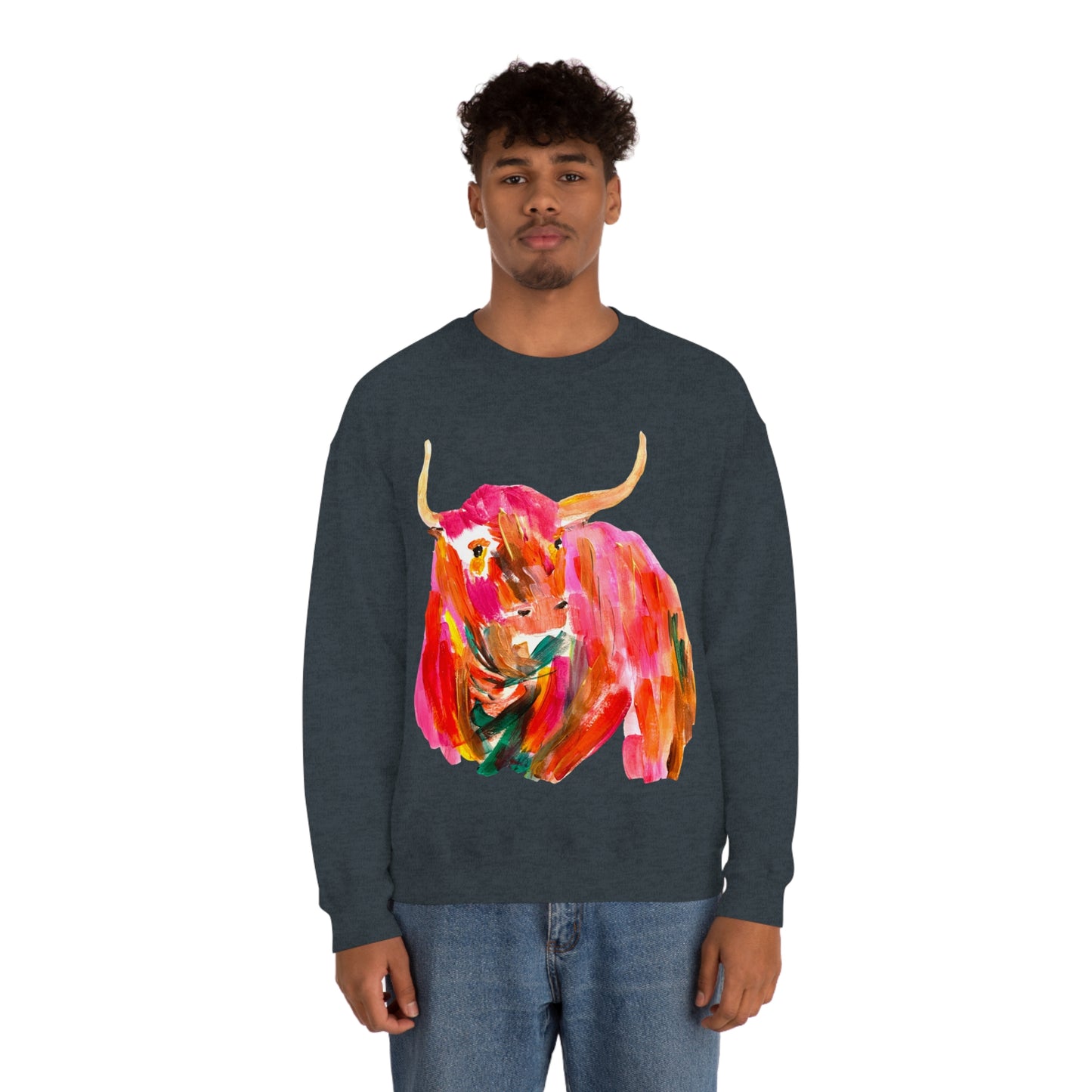 Sweatshirt - Hand Painted Red Desert Bull with Pop Color by Madness and Clarity