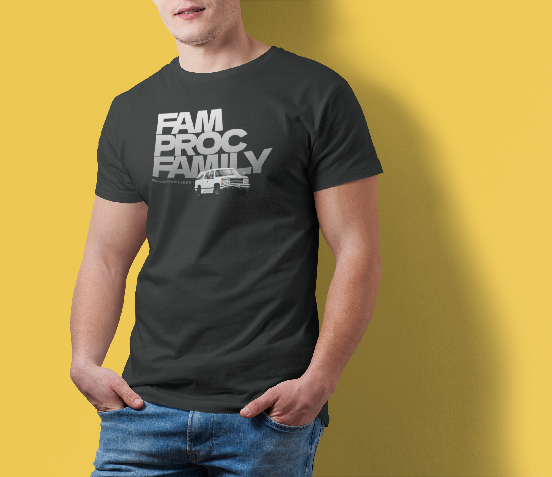 Fam Proc Family t-shirt with an SUV on it