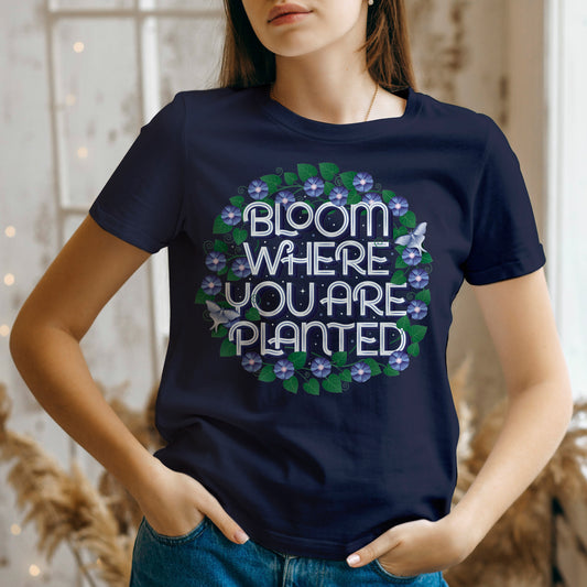 Floral Shirt With Luna Moth and Purple Morning Glories