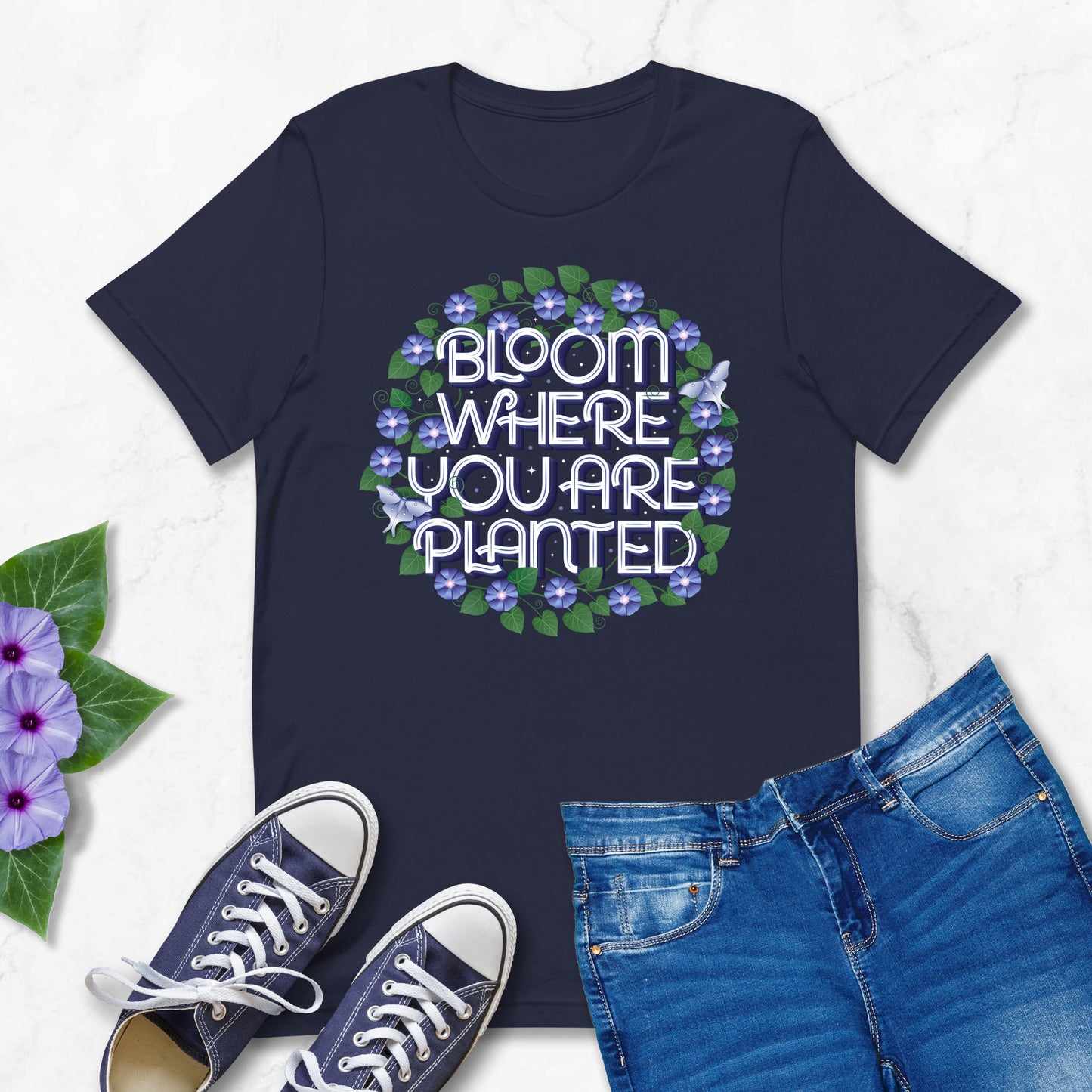 Floral Shirt With Luna Moth and Purple Morning Glories