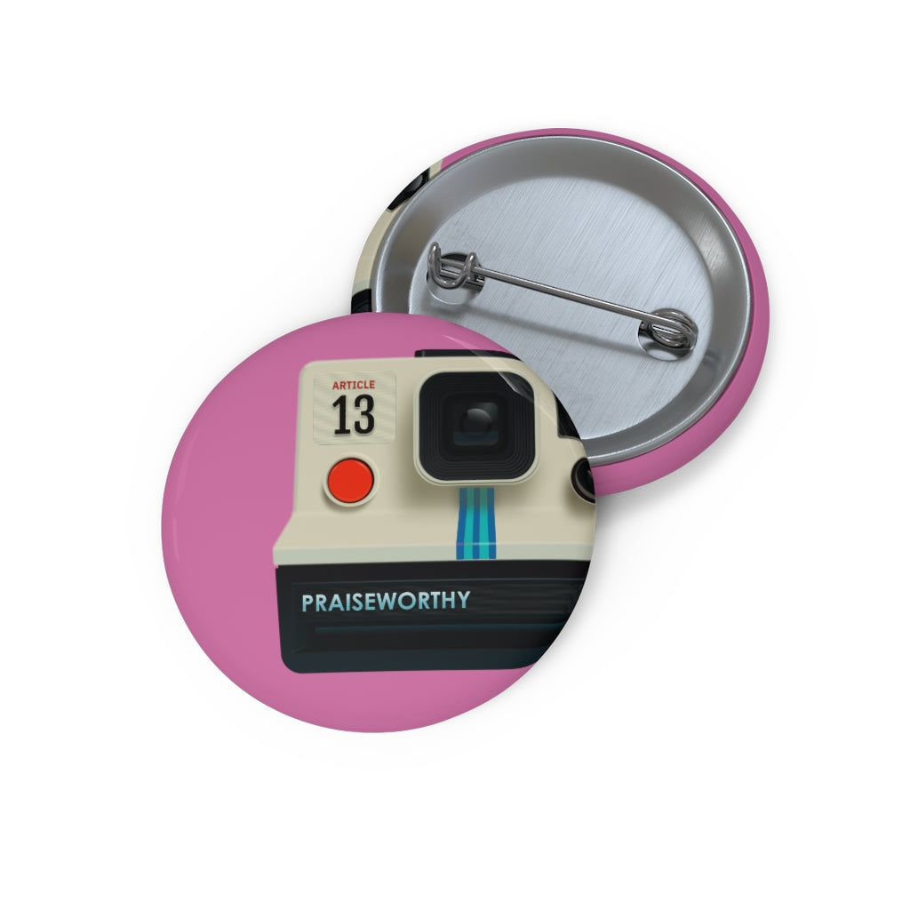 Praiseworthy 13th Article of Faith Retro Camera Pin/Button