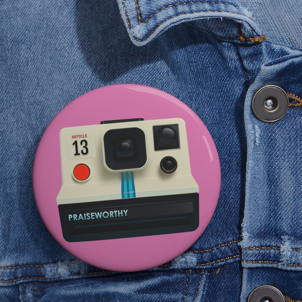 Praiseworthy 13th Article of Faith Retro Camera Pin/Button