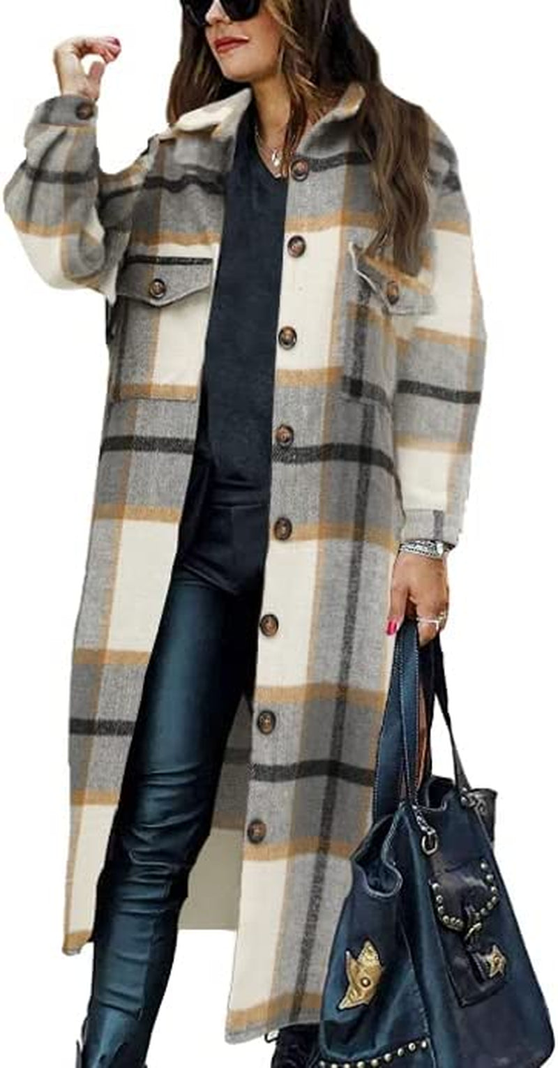 Women's Button up Long Sleeve Plaid Shirt Jacket