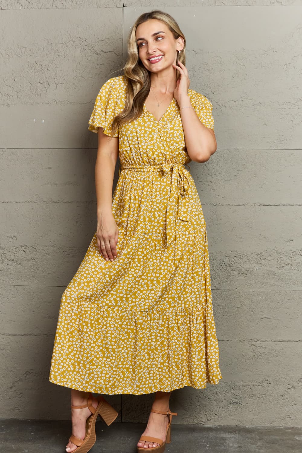 Floral Print A-Line Dress in Yellow