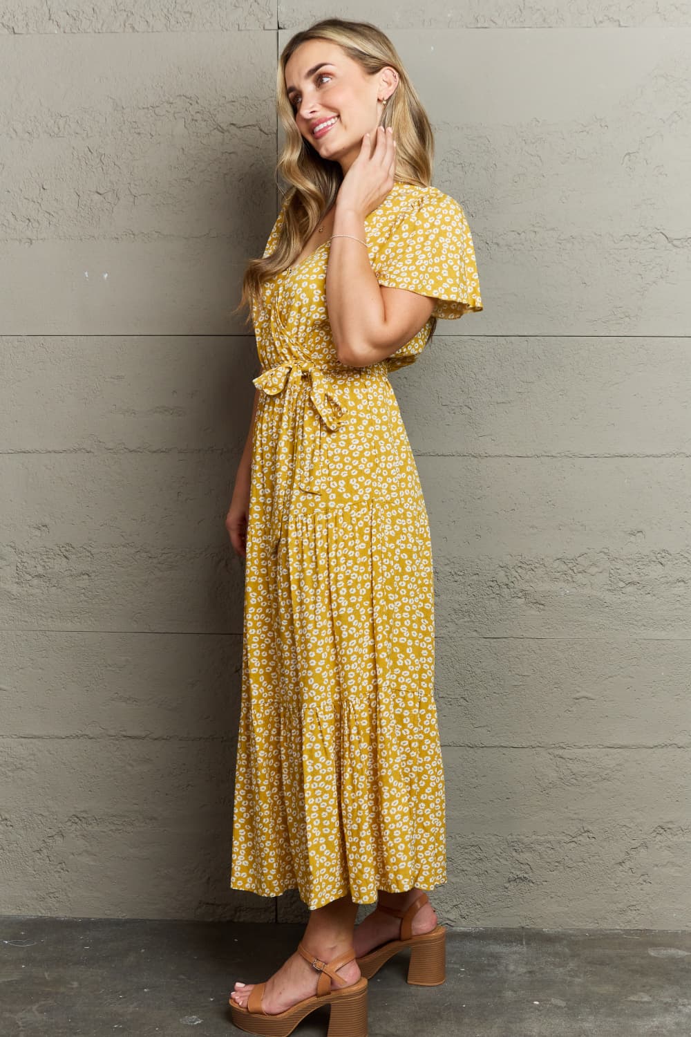 Floral Print A-Line Dress in Yellow
