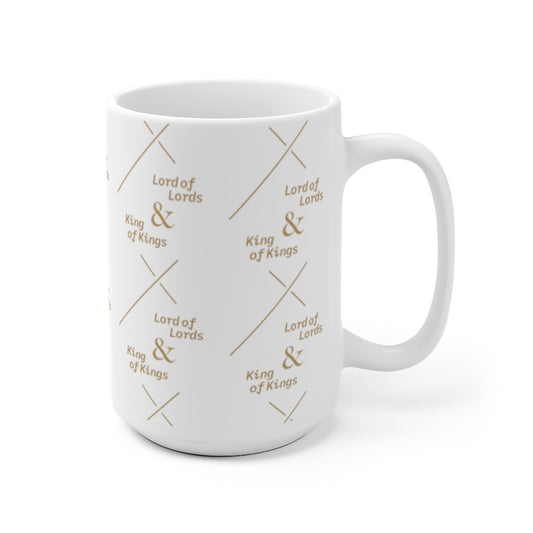 King of Kings, Lord of Lords mug in gold and white