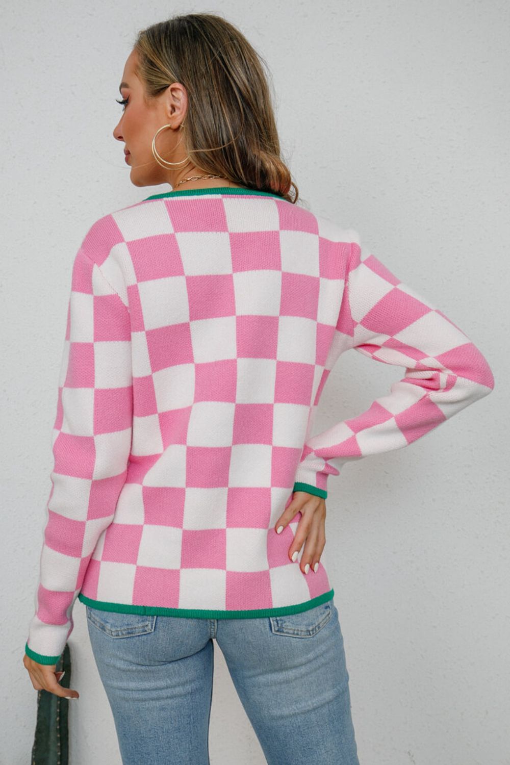 Checkered Retro Style Round Neck Sweater