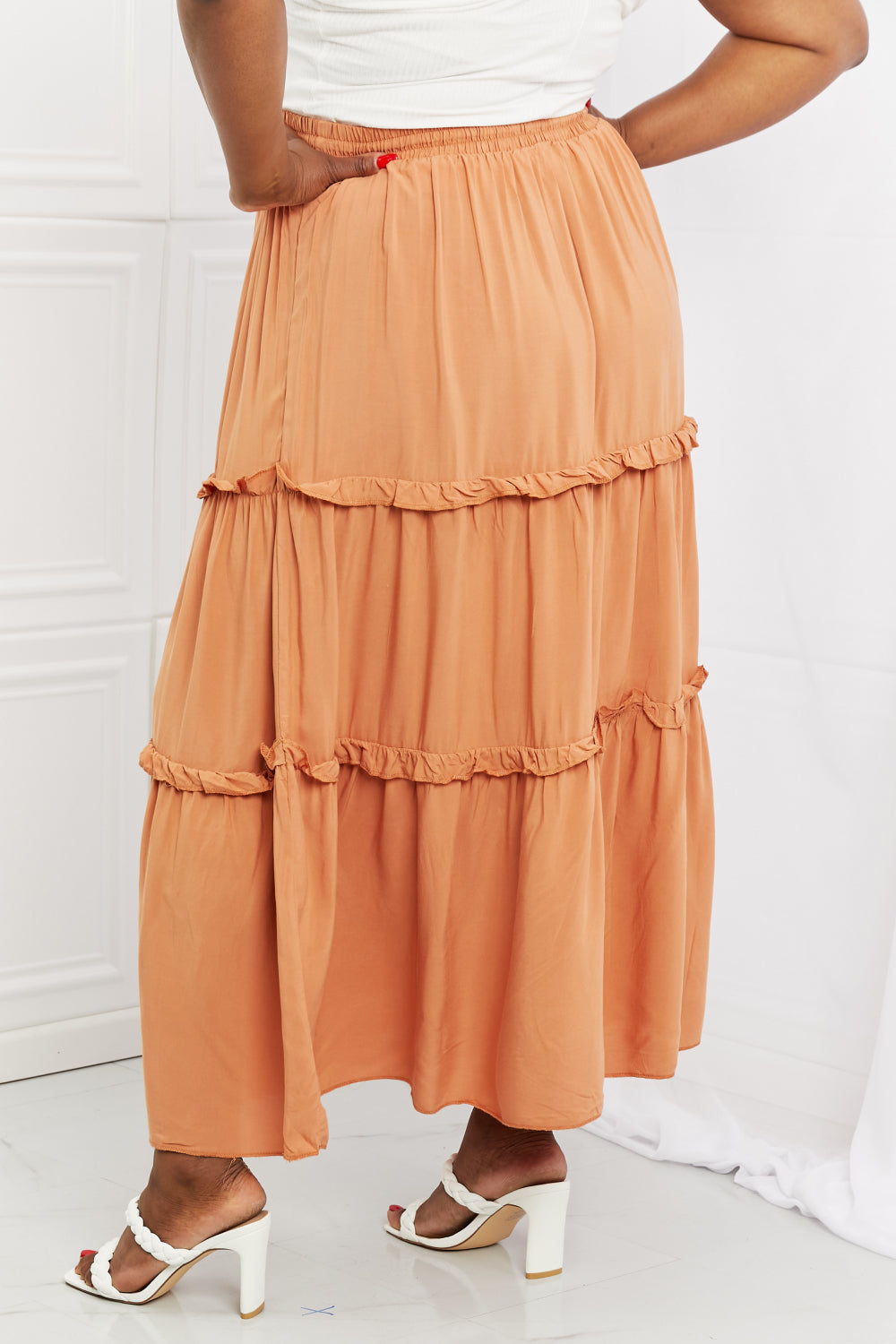 Full Length Ruffled Maxi Skirt in Butter Orange