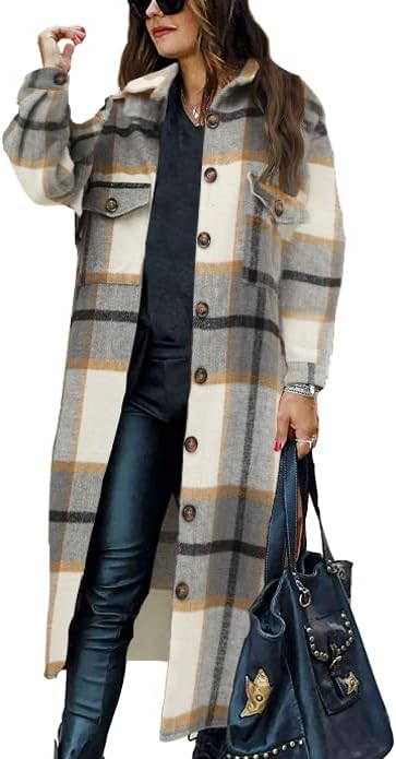 Women's Button up Long Sleeve Plaid Shirt Jacket