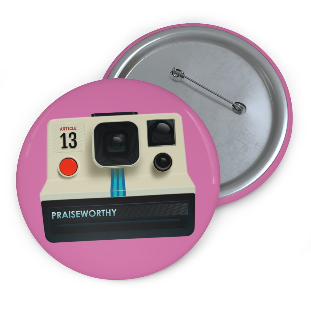 Praiseworthy 13th Article of Faith Retro Camera Pin/Button