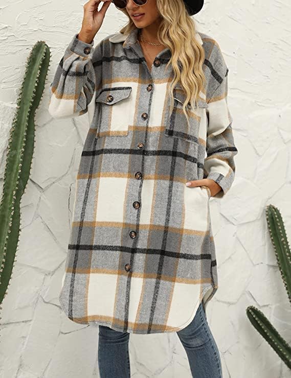 Women's Button up Long Sleeve Plaid Shirt Jacket