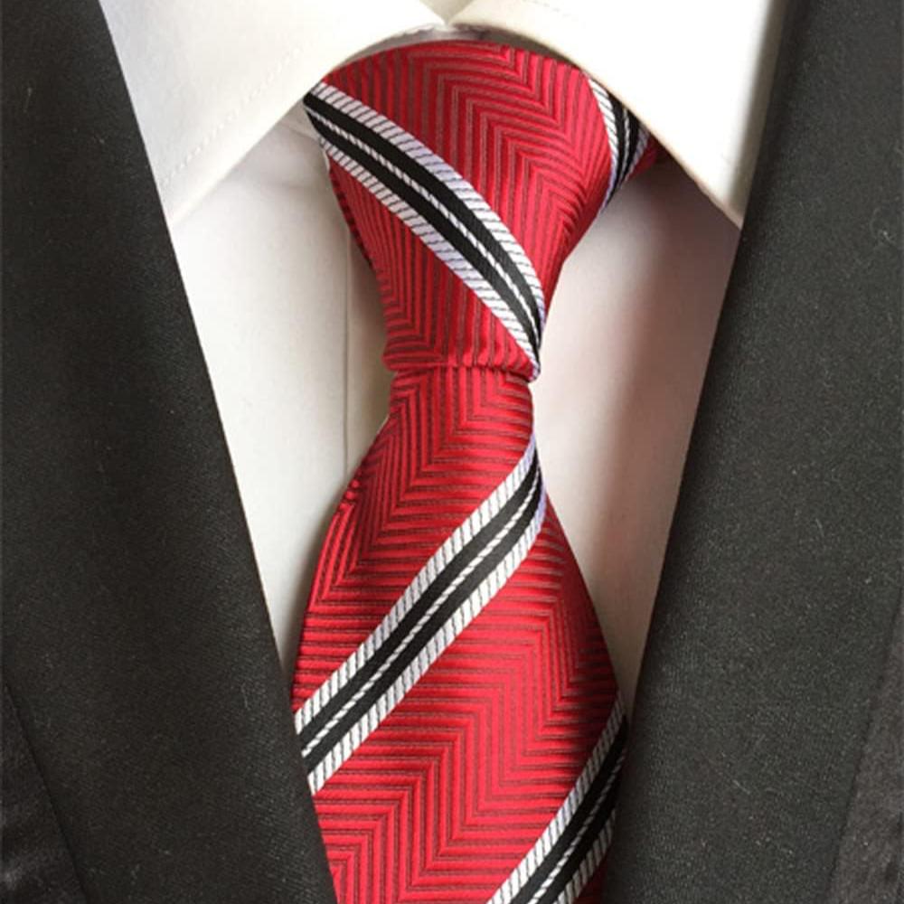 Men's Classic Stripe Red and Black Jacquard Woven Necktie