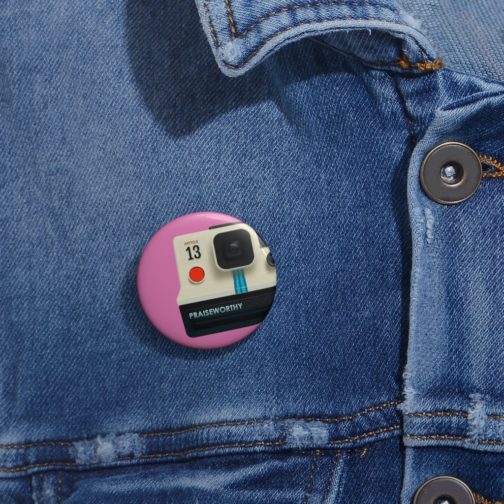 Praiseworthy 13th Article of Faith Retro Camera Pin/Button