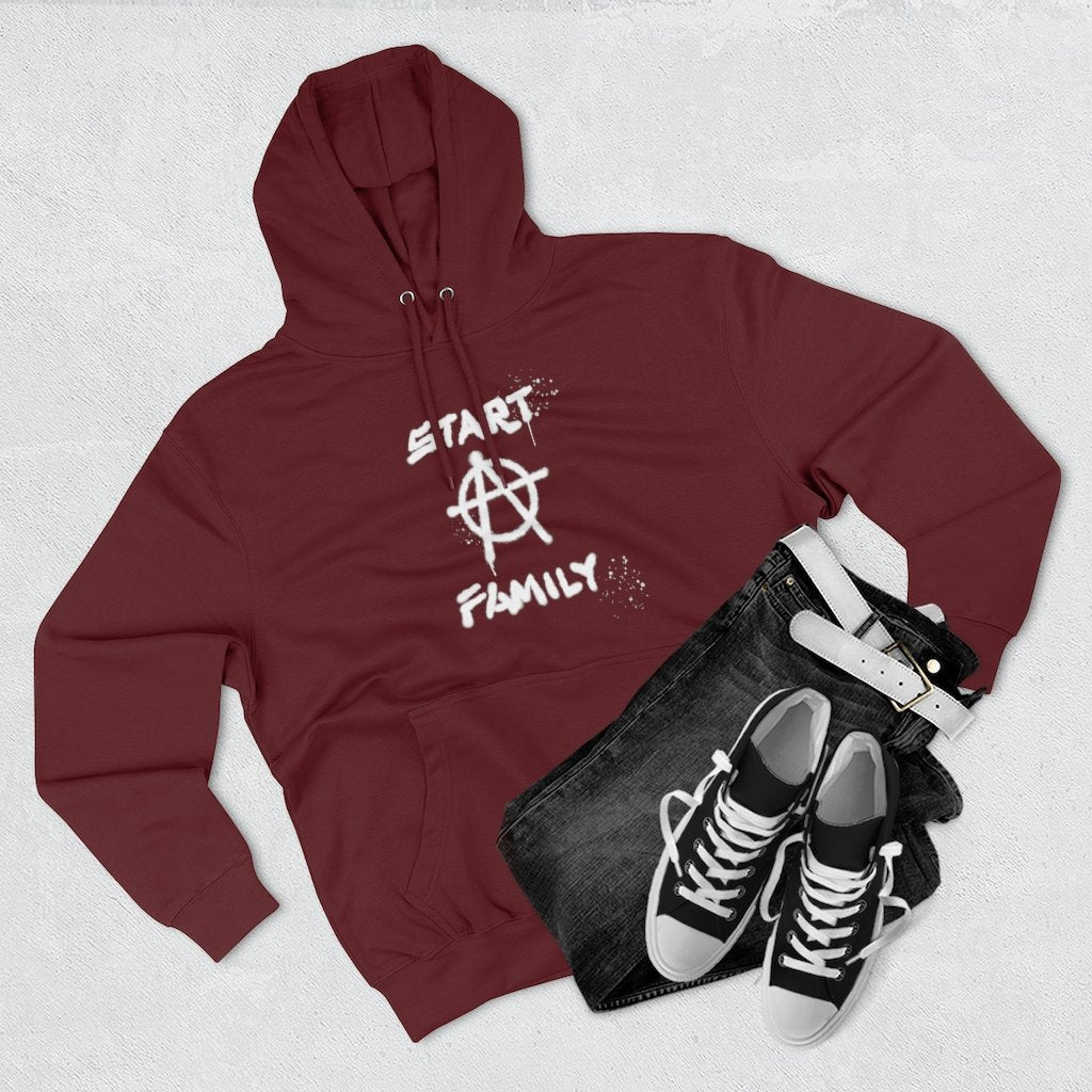 Start A Family - Warm Hoodie with Anarchy Symbol for Rebel Dads - Cotton Blend Hooded Sweatshirt