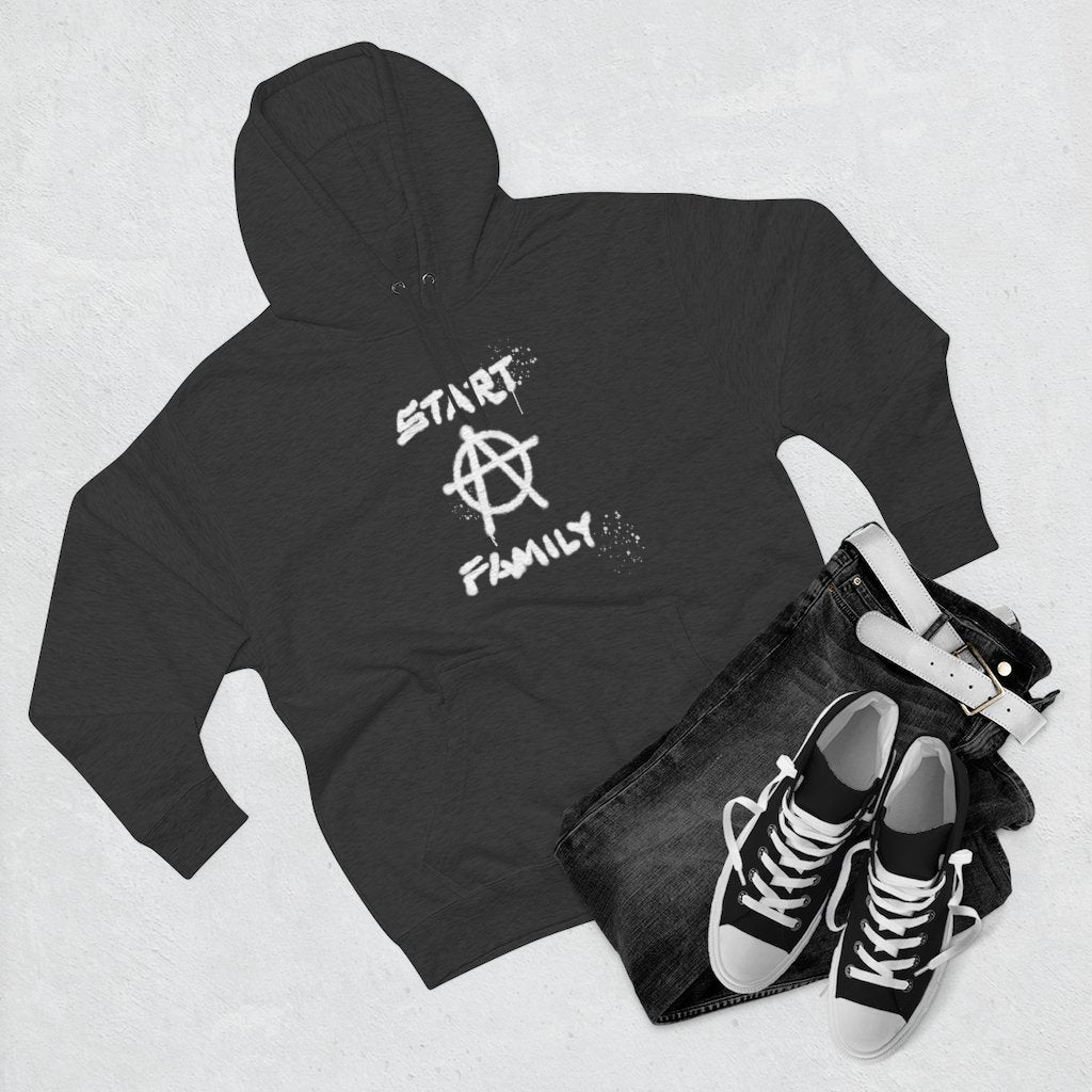 Start A Family - Warm Hoodie with Anarchy Symbol for Rebel Dads - Cotton Blend Hooded Sweatshirt