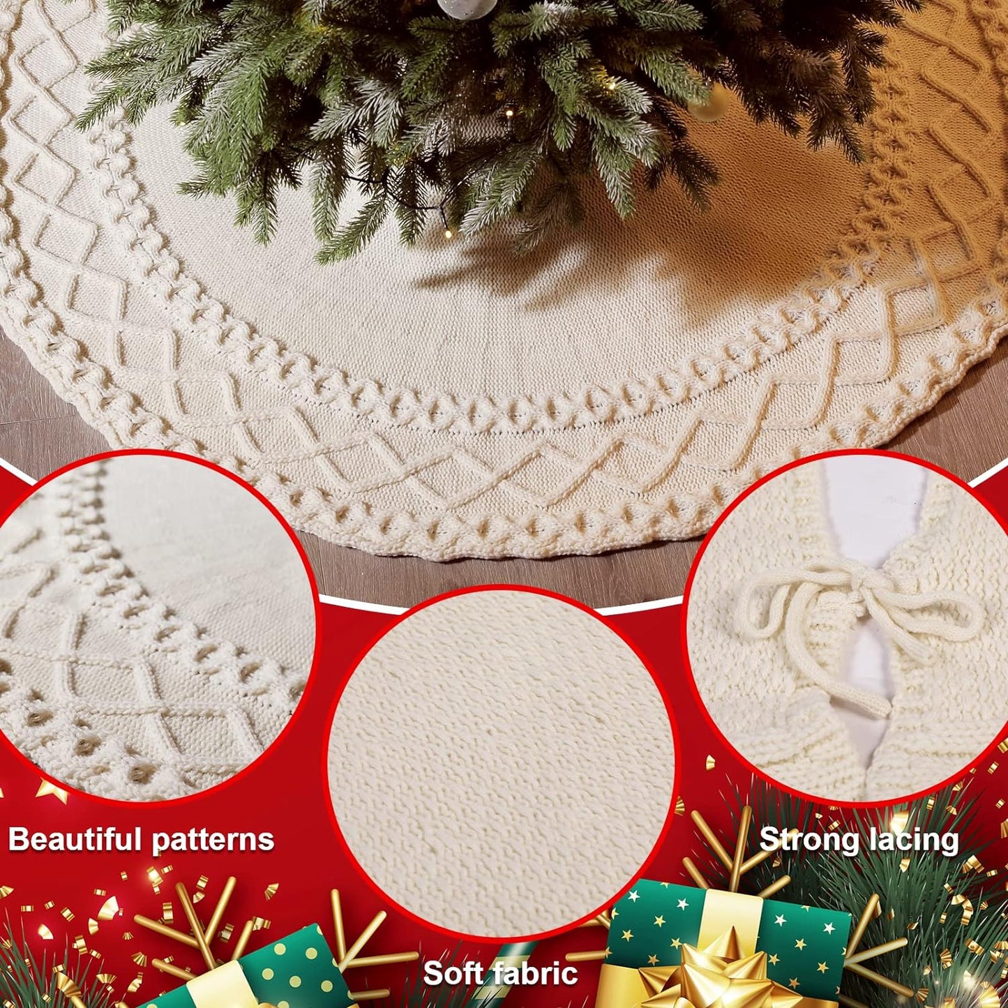 Mod Christmas White Cableknit Christmas Tree Skirt