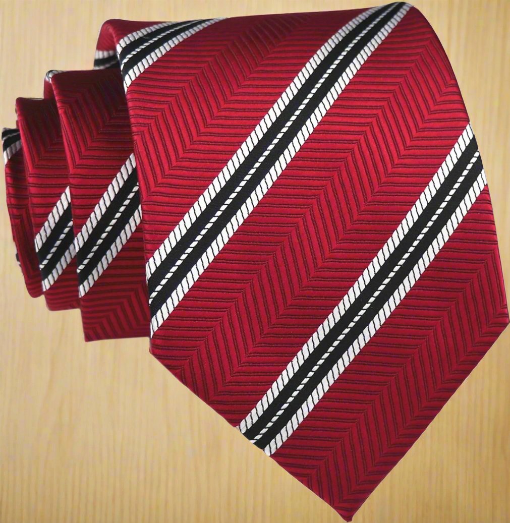 Men's Classic Stripe Red and Black Jacquard Woven Necktie