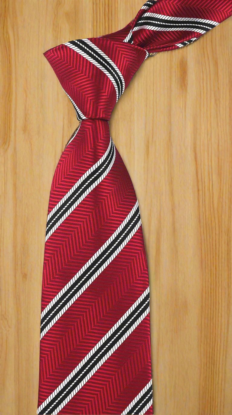 Men's Classic Stripe Red and Black Jacquard Woven Necktie