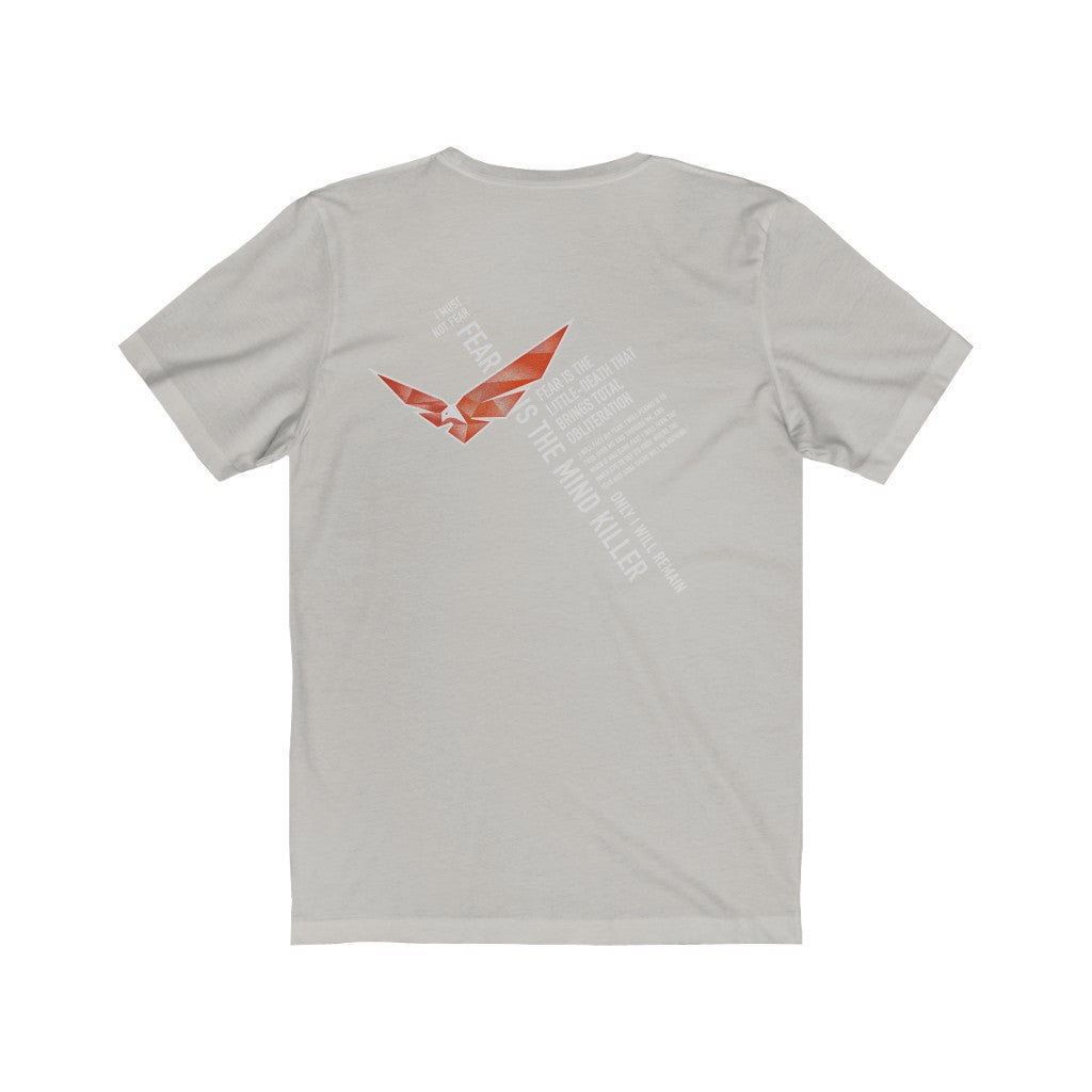 Dune Red Hawk of House Atreides with Fear Is The Mind Killer quote on back